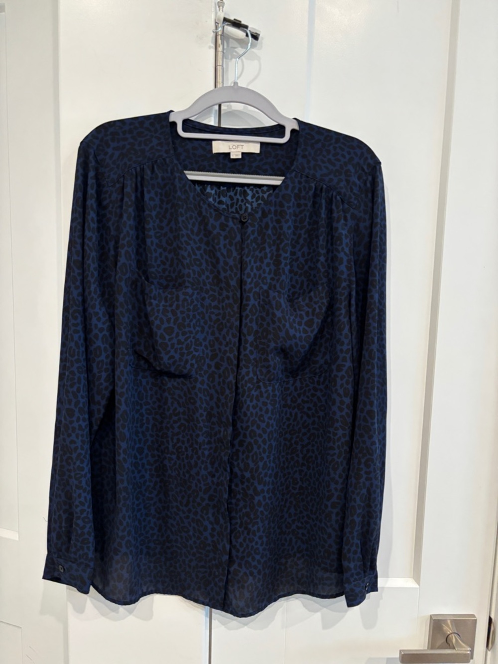 LOFT Animal Print Button-Front Blouse. Size L